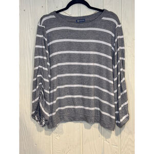 Democracy Striped Long Sleeve Top Gray White Size XL